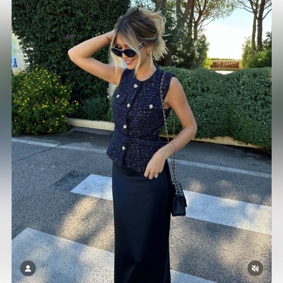 ZARA BELTED SEQUIN STRUCTURED VEST sz M - Picture 4 of 11